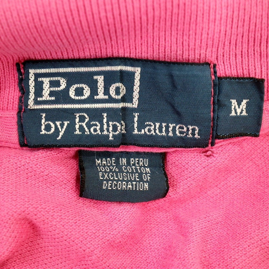 SALE/ 90年代 Polo by Ralph Lauren ポロバイラルフローレン 半袖ポロシャツ 刺繍 胸元ワンポイントロゴ ピンク (メンズ M) O0935_画像9