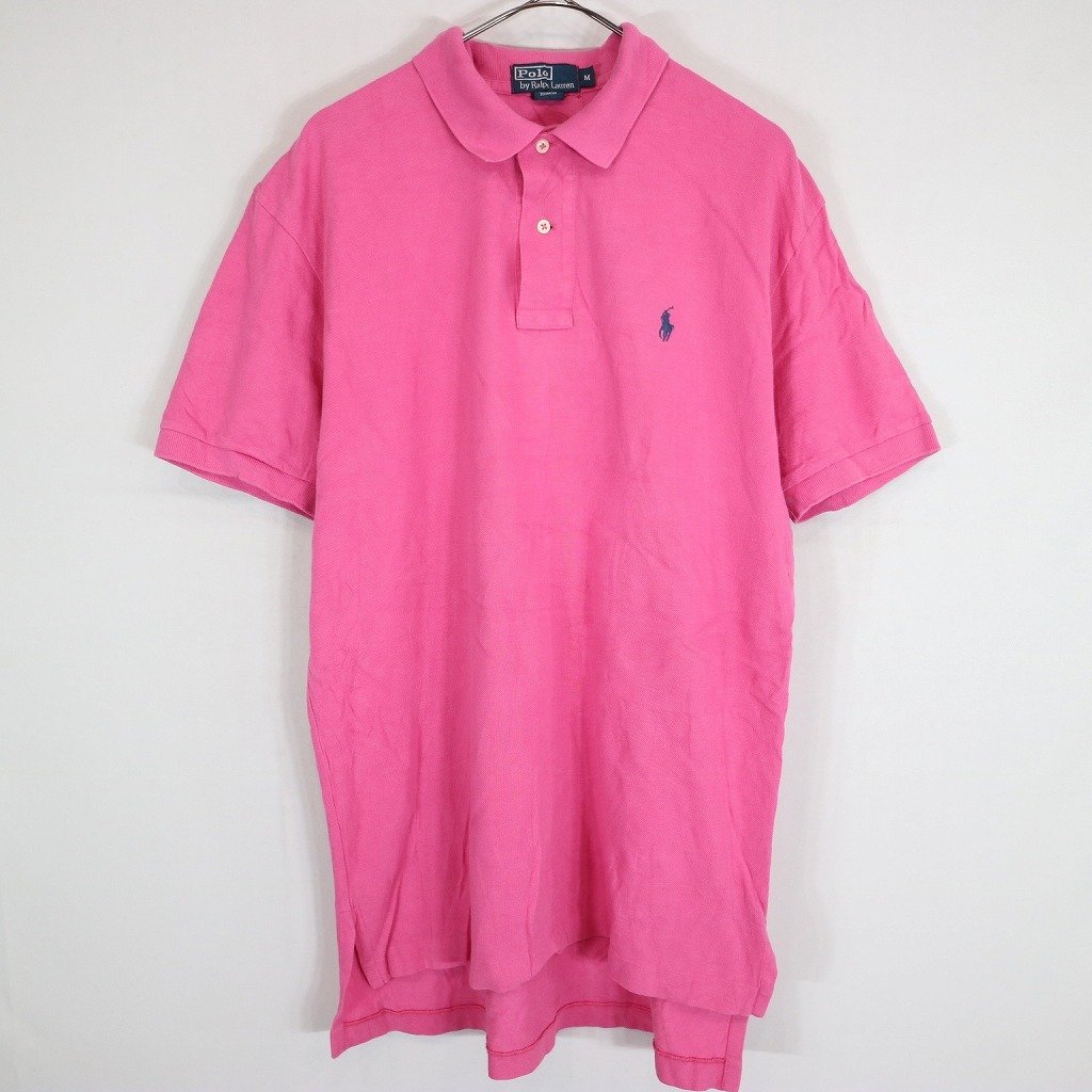 SALE/ 90年代 Polo by Ralph Lauren ポロバイラルフローレン 半袖ポロシャツ 刺繍 胸元ワンポイントロゴ ピンク (メンズ M) O0935_画像1