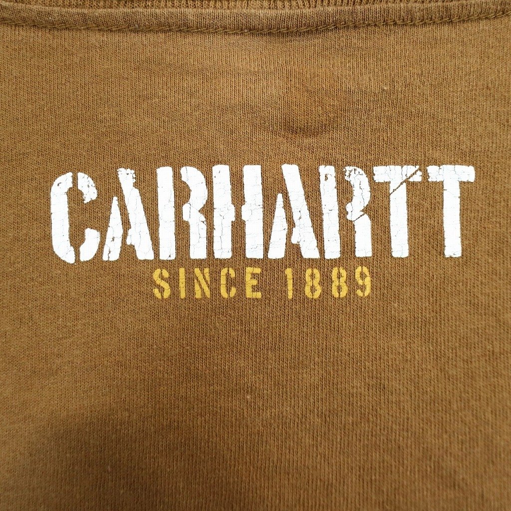 SALE/ Carhartt カーハート ブランドネームプリント 長袖Ｔシャツ ワーク 胸元ブランドロゴ ブラウン (メンズ XL) 中古 古着 O0995_画像3