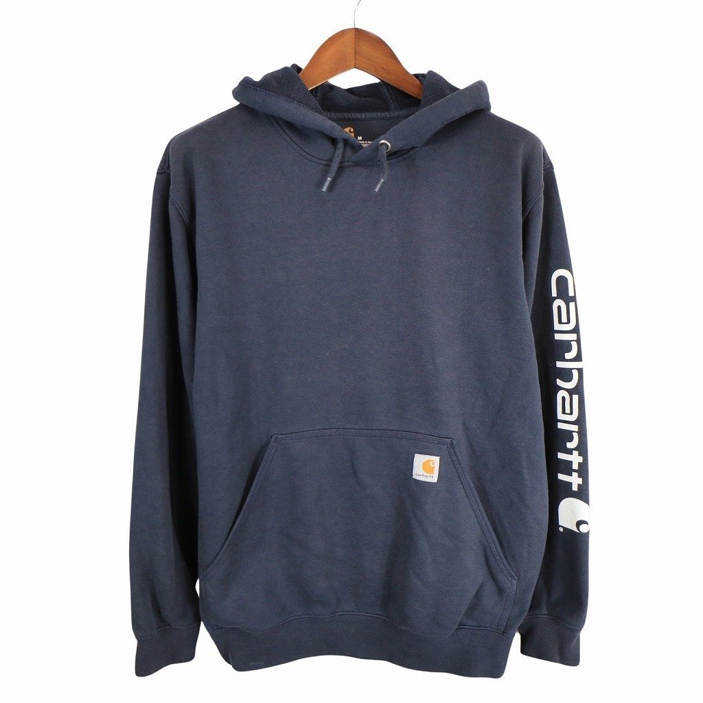 Carhartt カーハート フーディー パーカー プルオーバー ワンポイント ネイビー (メンズ M) 中古 古着 O7485