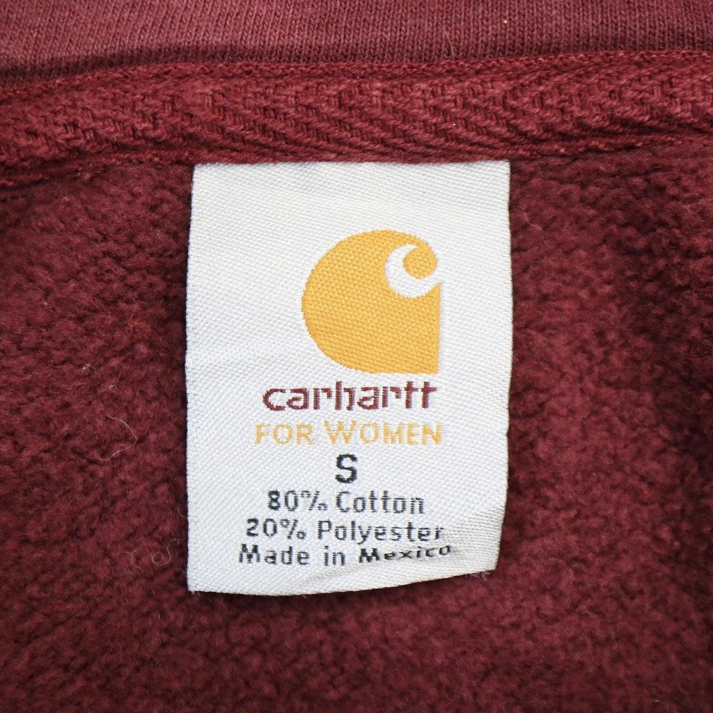 2000年代〜 Carhartt カーハート ワンポイントロゴ パーカー アメカジ ワインレッド (レディース S) 中古 古着 O7832_画像5