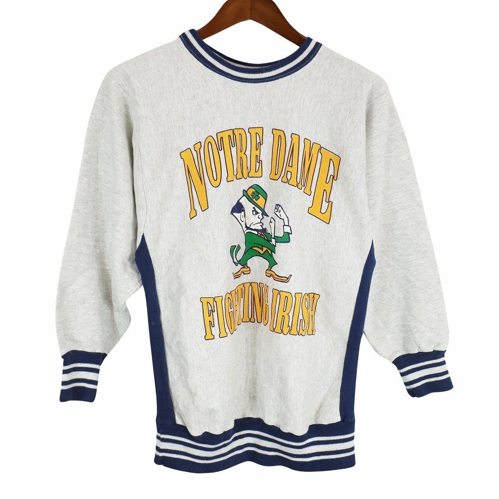 90年代 USA製 Jostens カレッジプリント スウェット NOTREDAME ノートルダム大学 グレー (メンズ L) 中古 古着 O7879