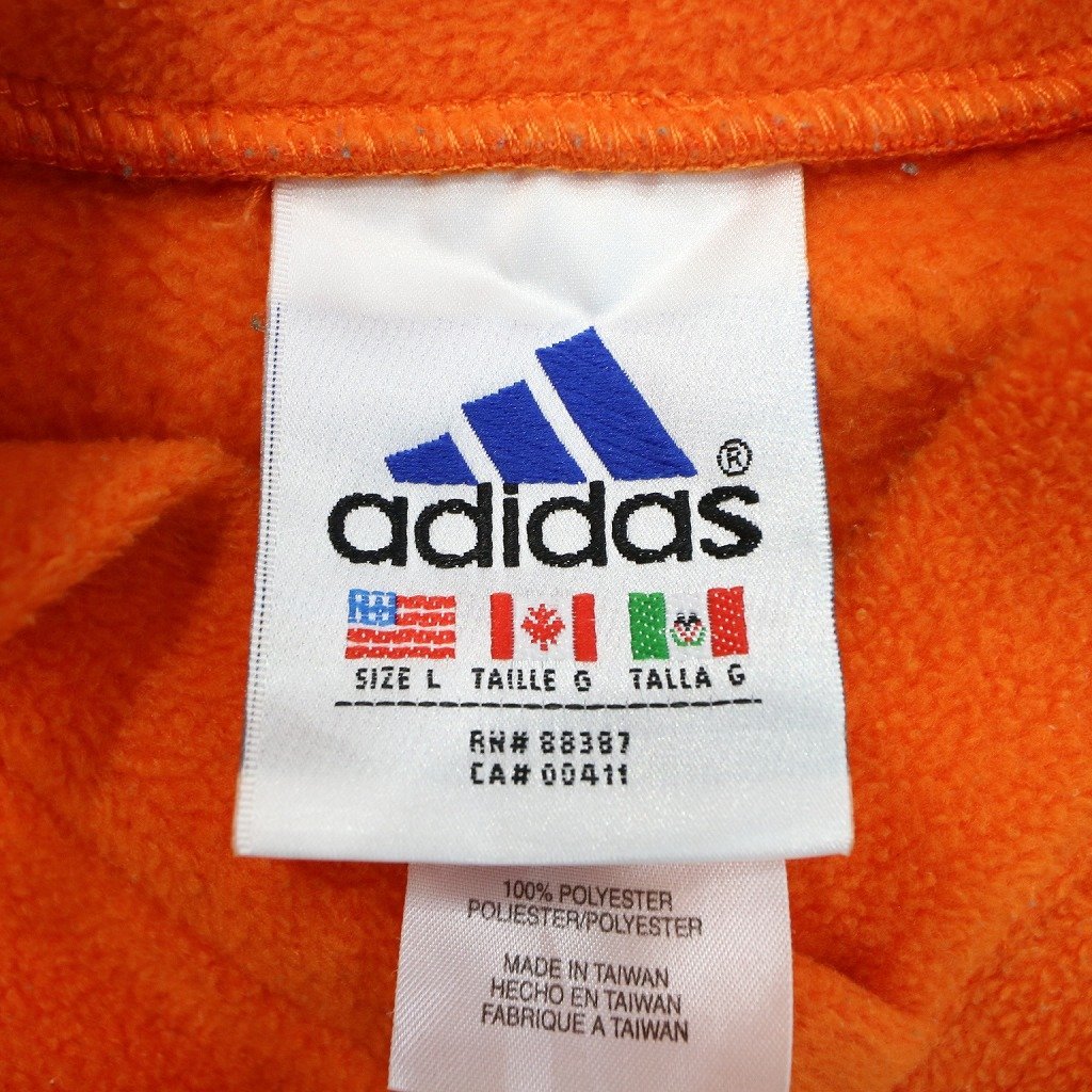 90年代 adidas アディダス フリース地 スウェット Vネック ワンポイント オレンジ (メンズ L) 中古 古着 O8735_画像7