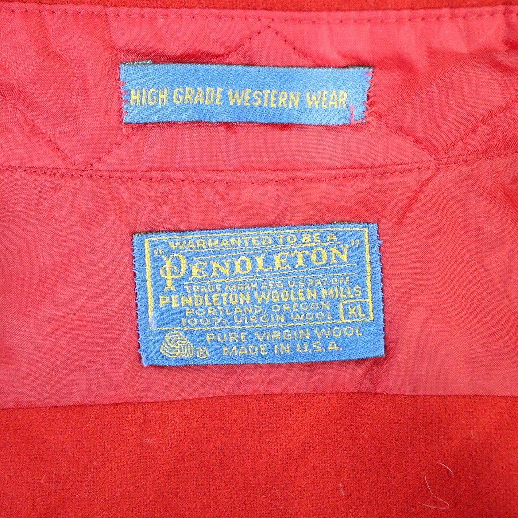 70年代 USA製 PENDLETON ペンドルトン ウエスタン長袖シャツ フラップポケット レッド (メンズ XL) 中古 古着 O6534_画像5