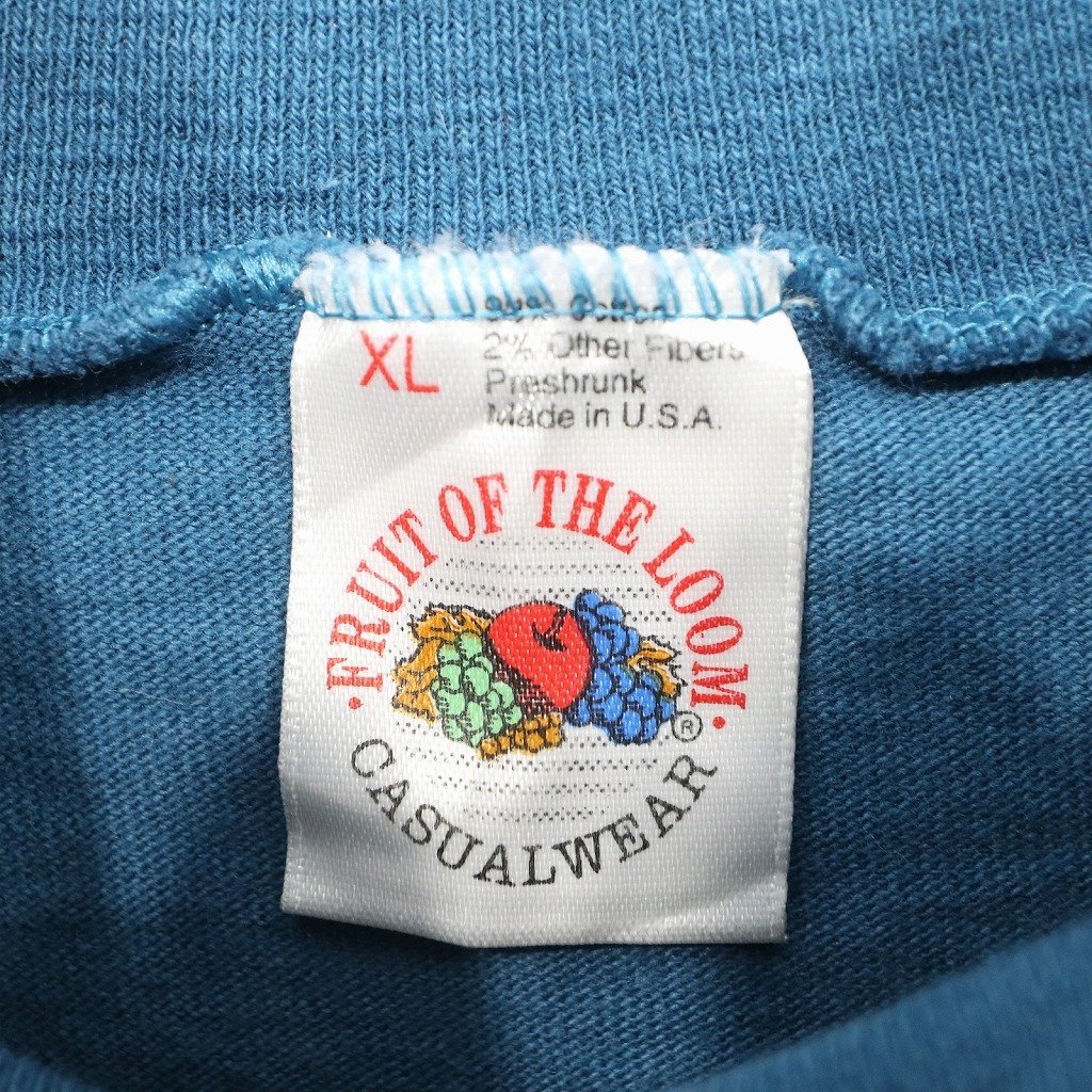 90年代 USA製 FRUIT OF THE LOOM フルーツオブザルーム 無地 長袖Ｔシャツ シングルステッチ ブルー (メンズ XL) 中古 古着 O7152_画像6