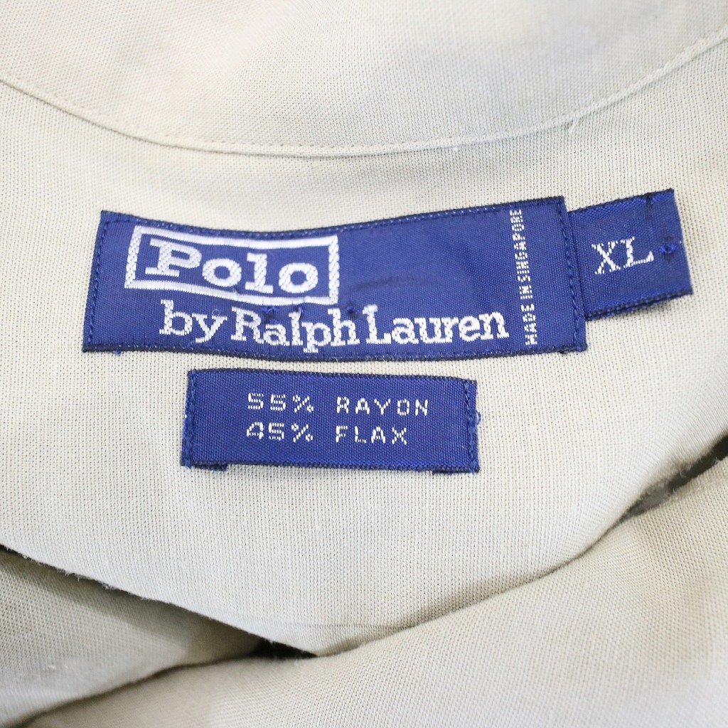 90年代 Polo by Ralph Lauren ポロバイラルフローレン レーヨン 開襟 半袖シャツ アメカジ 無地 ベージュ (メンズ XL) 中古 古着 O8857_画像7