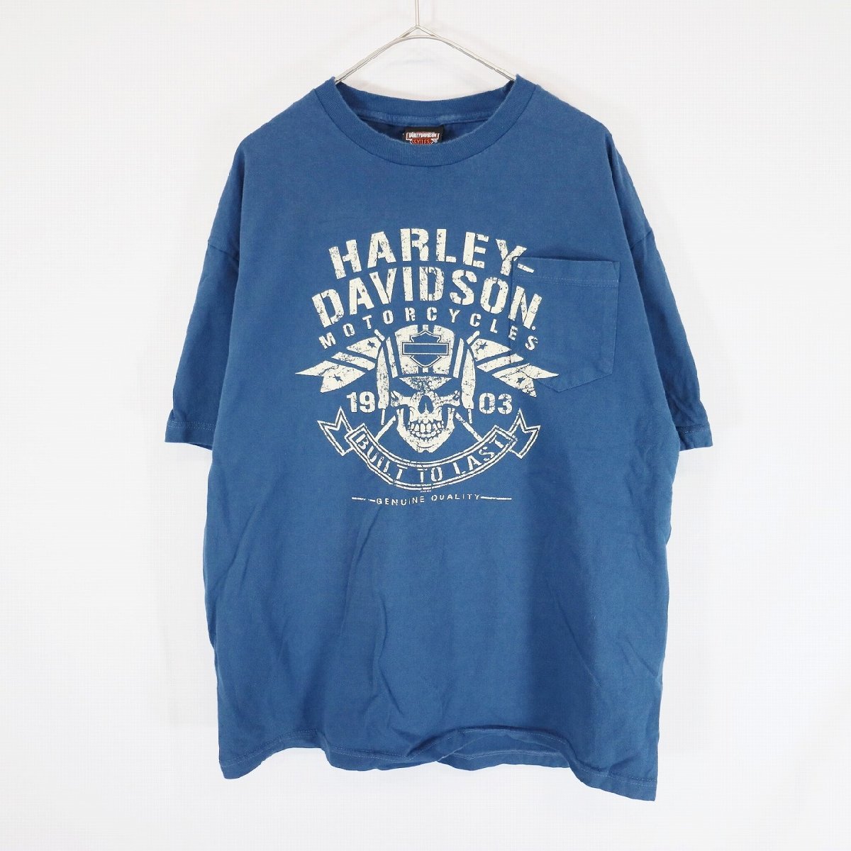 00s HARLEY DAVIDSON ハーレーダビッドソン 半袖 プリントTシャツ 両面プリント クルーネック ブルー ( メンズ XL ) 中古 古着 N4365_画像1