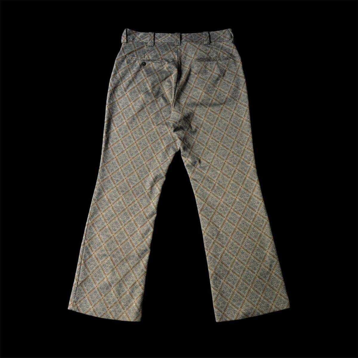 70s Wrangler Plaid Polyester Flare Pants Slacks made in USA 34×30 70年代 ラングラー ポリエステル フレア スラックス ポリパン_画像2