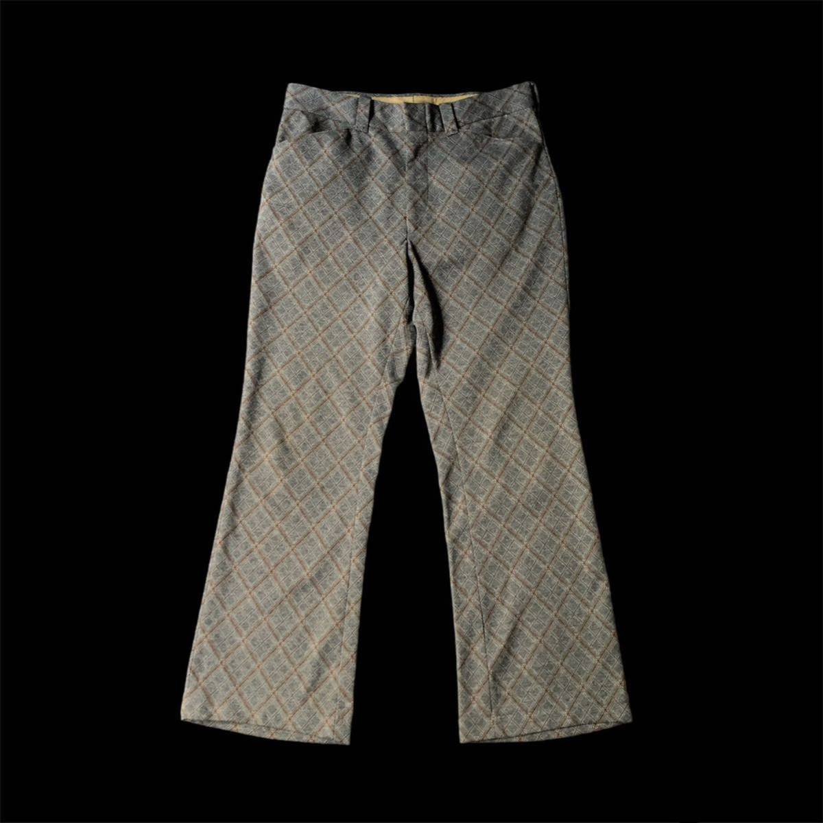 70s Wrangler Plaid Polyester Flare Pants Slacks made in USA 34×30 70年代 ラングラー ポリエステル フレア スラックス ポリパン_画像1