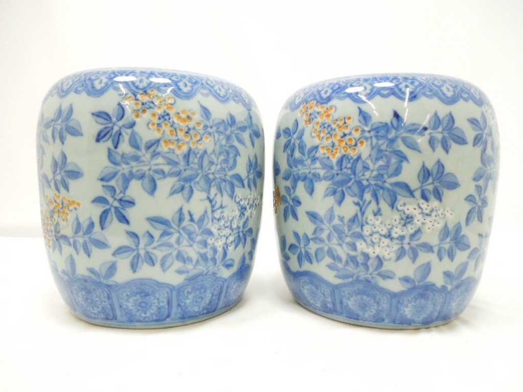 0591 陶器製 手あぶり火鉢 2個セット 草花文 金魚鉢 睡蓮鉢 めだか鉢