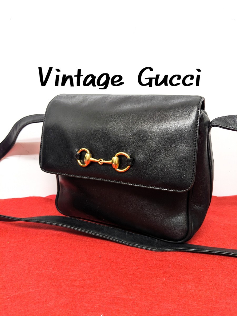 美品 極上 Gucci ホースビット レザーショルダーバッグ オールドグッチ