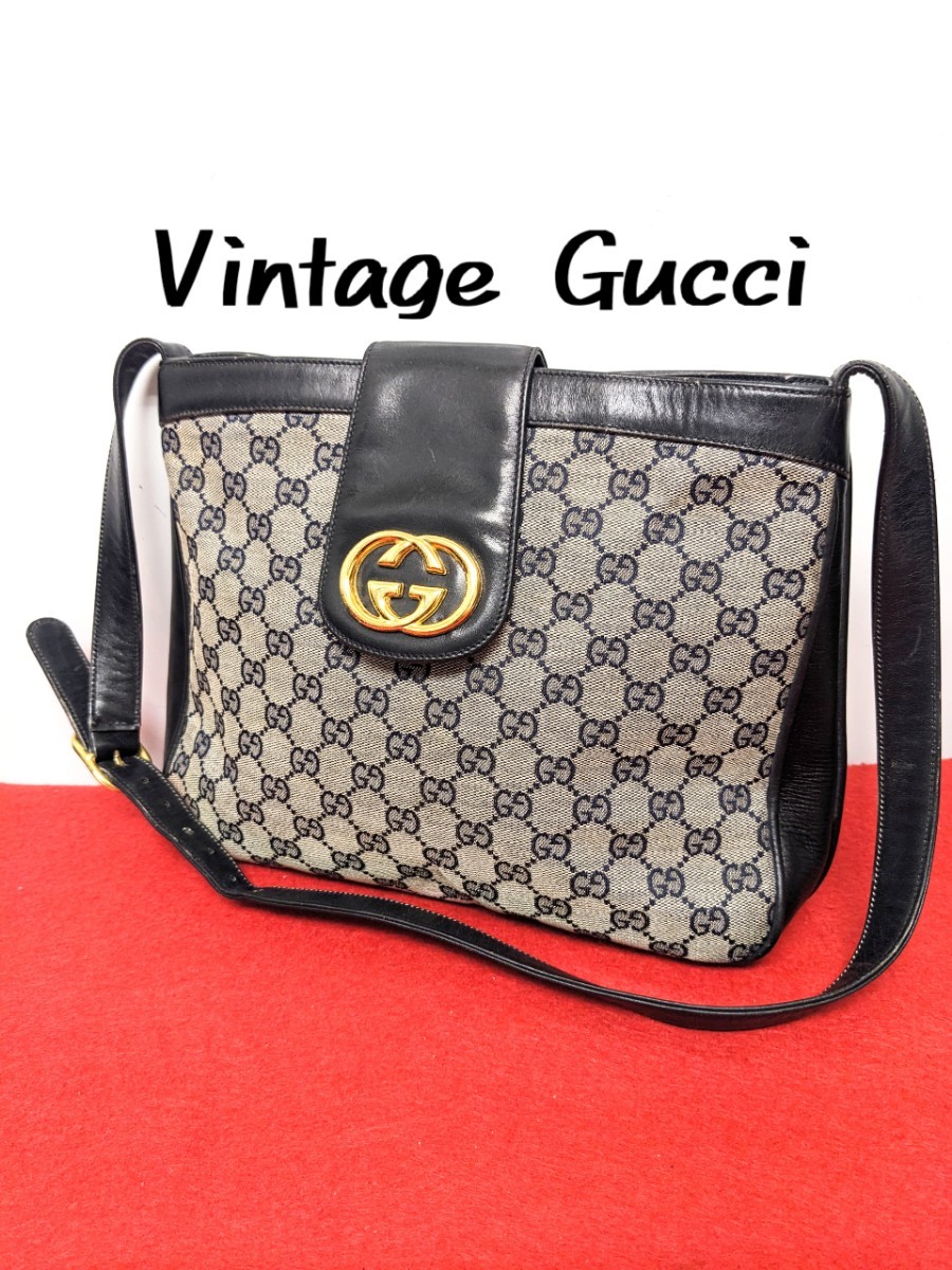 美品 極希少 Gucci ショルダーバッグ GG柄 オールドグッチ マーモント