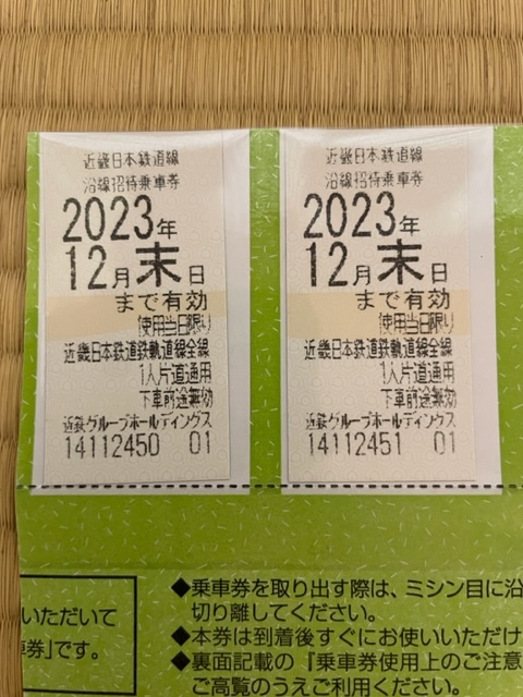 近鉄（近畿日本鉄道）乗車券2枚　株主優待券　有効期限2023年12月末日　出品個数9　送料63円他_画像1