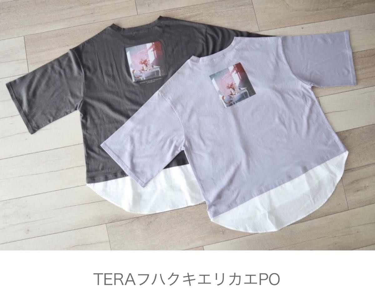 【新品タグ付き】しまむら tera てらさん フハクキリカエOP 中紫バックプリントプルオーバー