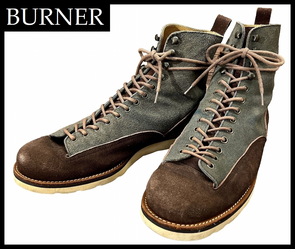 送料無料 G② BURNER Original Shoes バーナー オリジナル シューズ スエード レザー 2トーン コンビ レースアップ モンキー ブーツ L 28.0_画像1