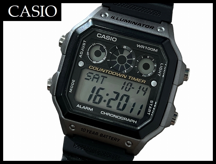 送無 G② 美品 CASIO STANDARD カシオ スタンダード AE-1300WH チープカシオ チプカシ レフリータイマー デジタル クロノグラフ 腕時計 _画像1