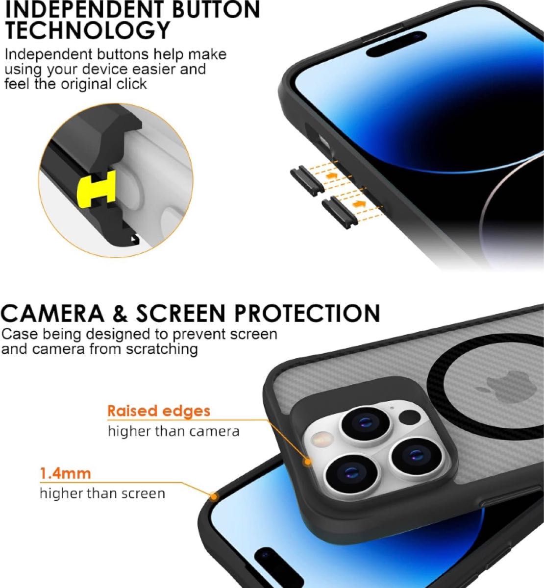 iPhone 15 Pro Max用 保護ケース1個　マグセーフ対応 半透明 +液晶フィルム1枚+カメラフィルム1枚