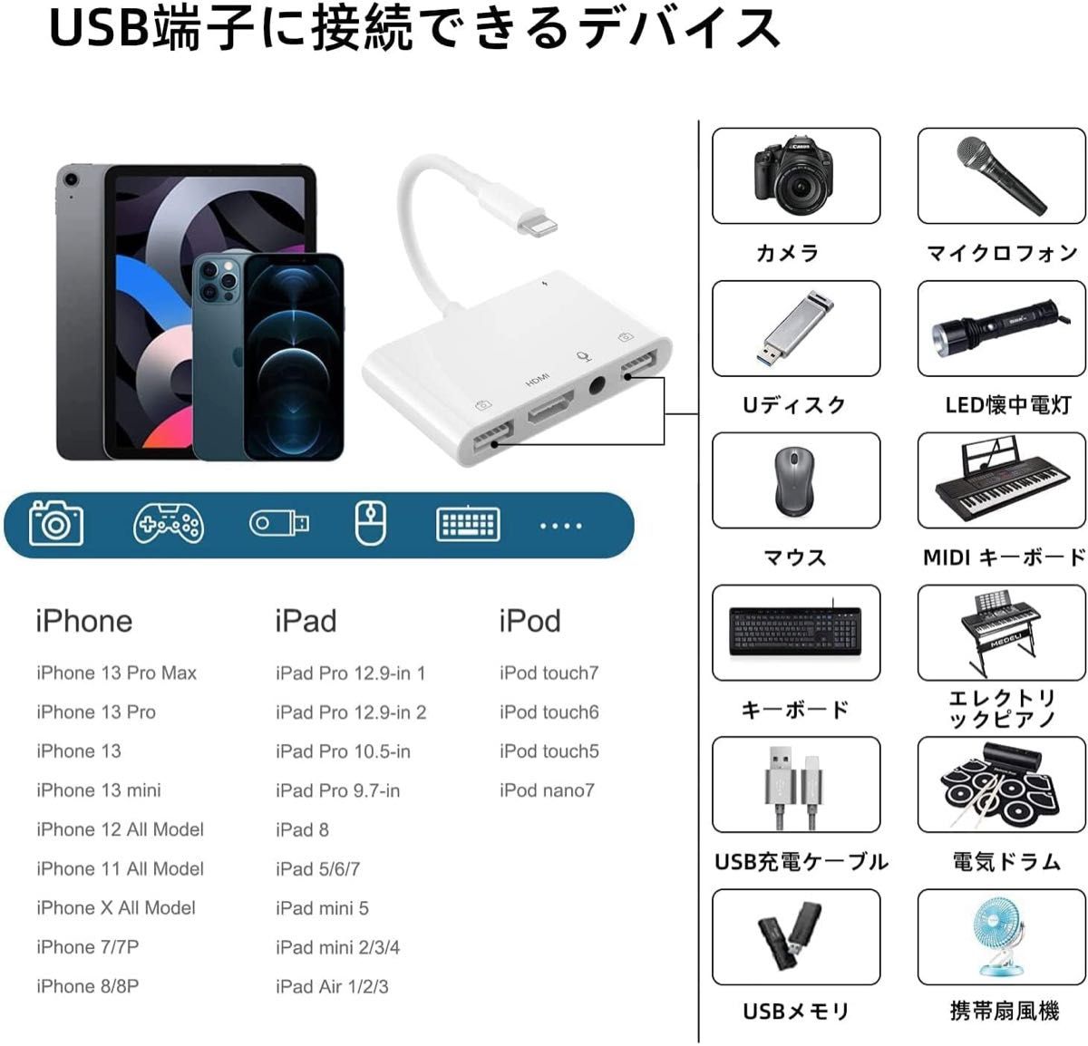 i-Phone HDMI 変換ケーブル phone usb 変換アダプタ 5in1 3.5mmイヤホン 変換アダプタ 