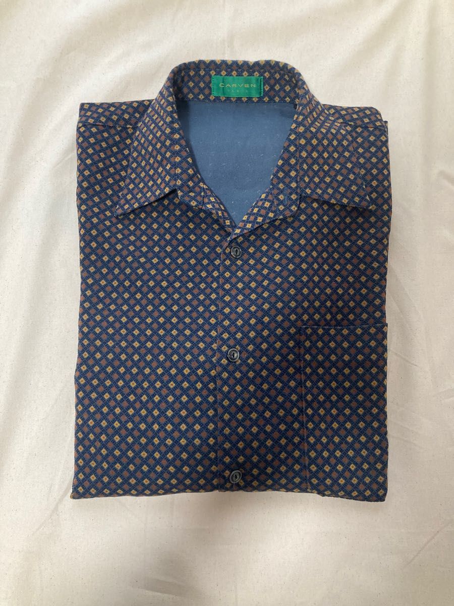 【古着】70s vintage 日本製 小紋柄 コモン柄 レギュラーカラー 長袖シャツ