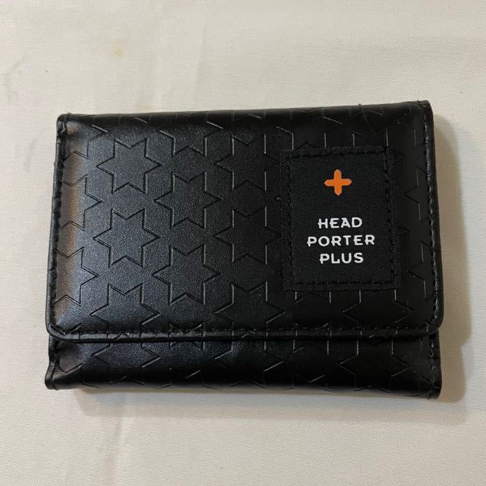 ★即決　未使用品　ヘッドポータープラス 三つ折り財布 黒　合皮　送料140円　ウォレット HEAD PORTER_画像1