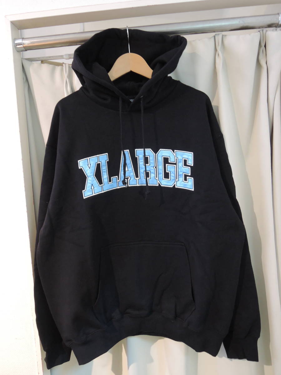 X-LARGE XLARGE エクストララージ COLLEGE LOGO HOODED SWEATSHIRT ブラック Lサイズ 人気商品 _画像1