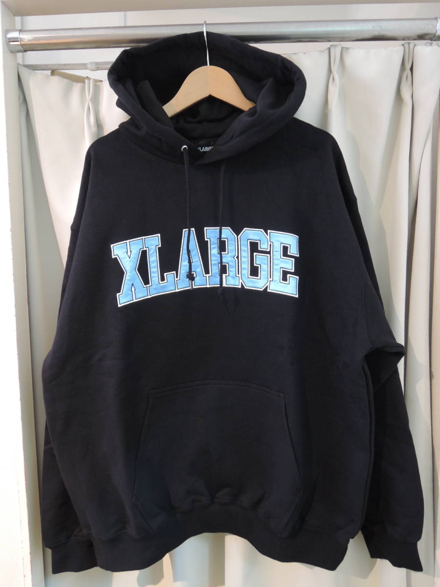 X-LARGE XLARGE エクストララージ COLLEGE LOGO HOODED SWEATSHIRT ブラック XLサイズ 人気商品 _画像1