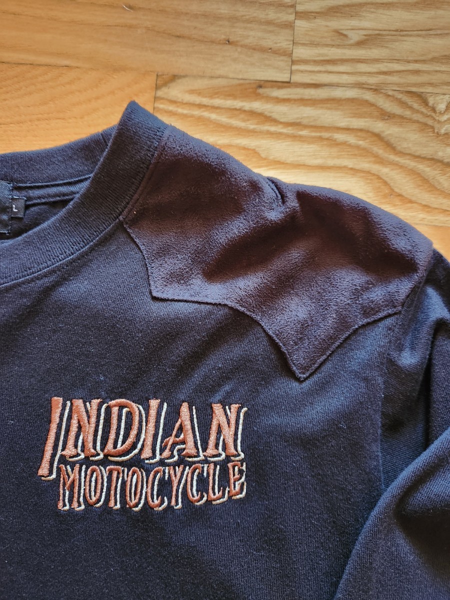 SALE! 送料込★INDIAN MOTOCYCLE インディアンモトサイクル　IMLT-513 ネイティブ　レースアップ長袖Tシャツ　バイカー　ブラック　L_画像7