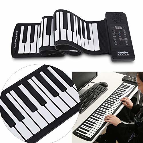 ロールピアノ 61鍵盤 ロールアップピアノ 折畳 MIDI ハンドロールピアノ 電子ピアノ 128種類音色 45曲模範曲・・・
