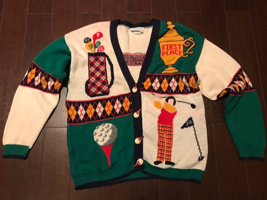 ＜Sweater Loft＞1980年代ヴィンテージ ゴルフ柄コットンカーディガン アメリカ製