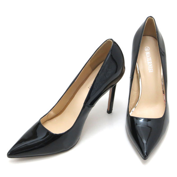  new goods large size pumps black 27.5cm 131370-45 enamel style high heel 