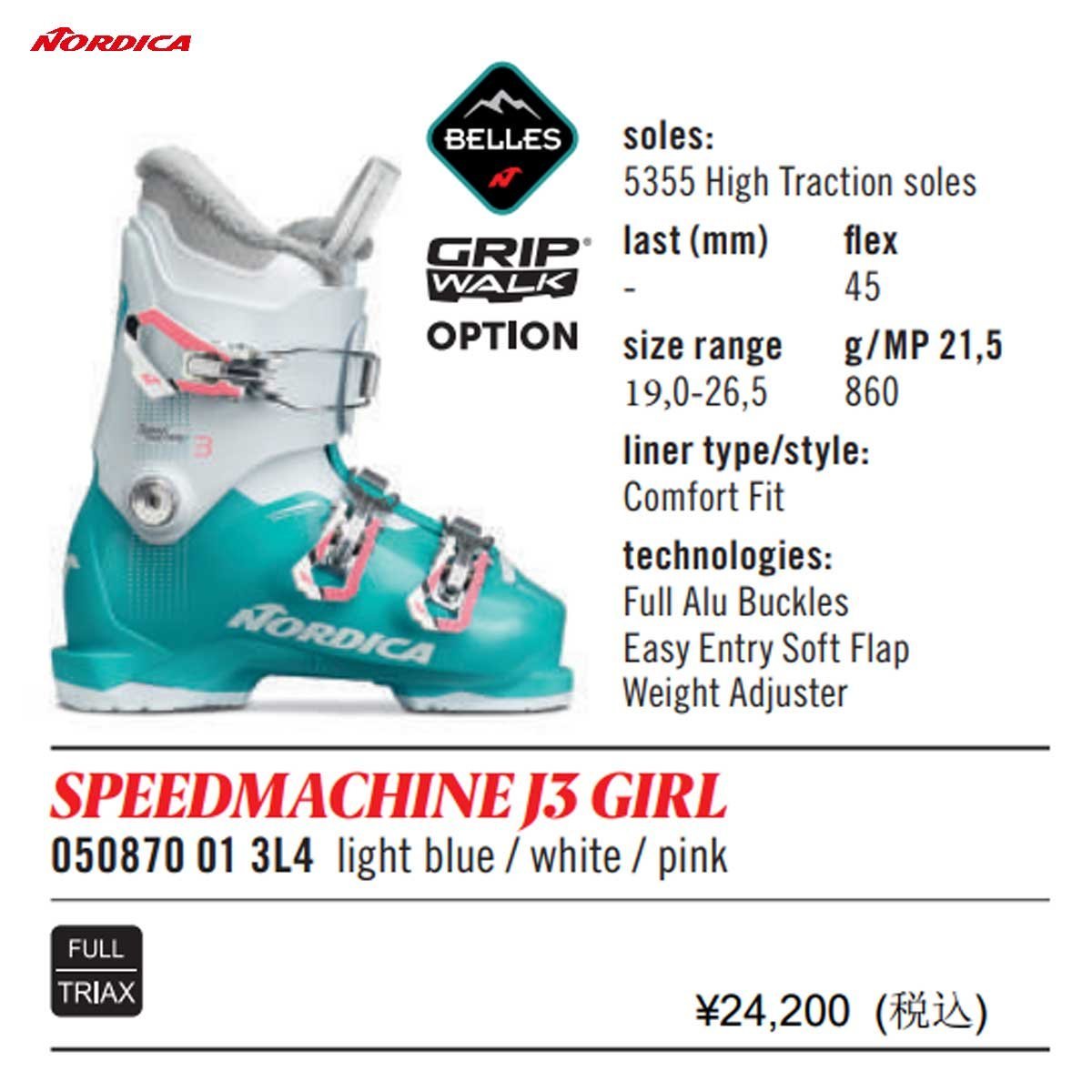 1445452-NORDICA/SPEEDMACHINE J 3 GIRL レディース ガールズ スキーブーツ 3バ