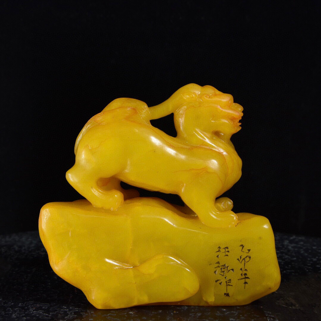 古寶奇蔵】寿山石・田黄石・細密彫・瑞獣印章・箱付・希少珍品 古寶奇蔵】寿山石・田黄石・細密彫・瑞獣印章・箱付・希少珍品
