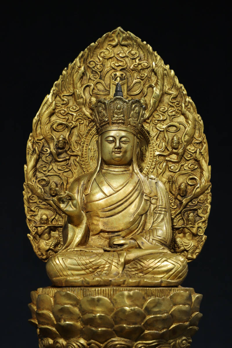 正規通販】 【古寶奇蔵】銅製・塗金・地藏王菩薩像・希少珍品・置物