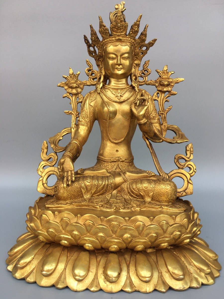 【古寶奇蔵】銅製・塗金・白度母像・置物・賞物・中国時代美術