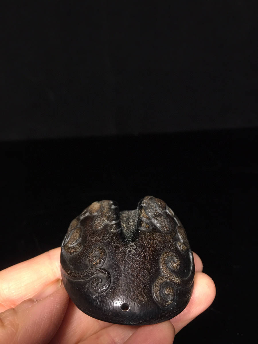 古寶奇蔵】角材細密彫・赤龍ペンダント・希少珍品・置物・賞物・中国