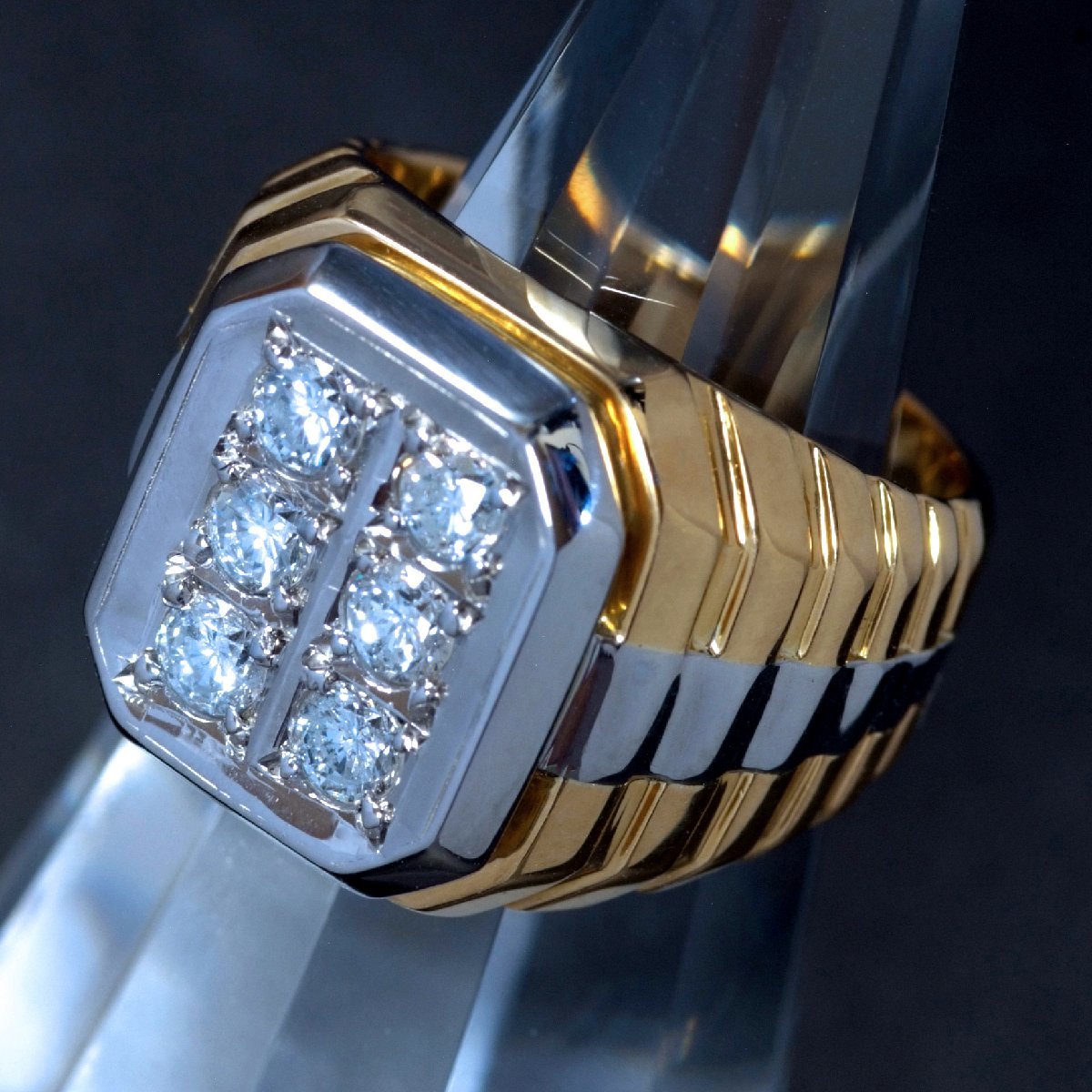 F2163 美しい天然大粒ダイヤモンド１．０２ct 最高級18金無垢メンズセレブリティリング サイズ17.5 重量20.75g 幅18mm_画像3