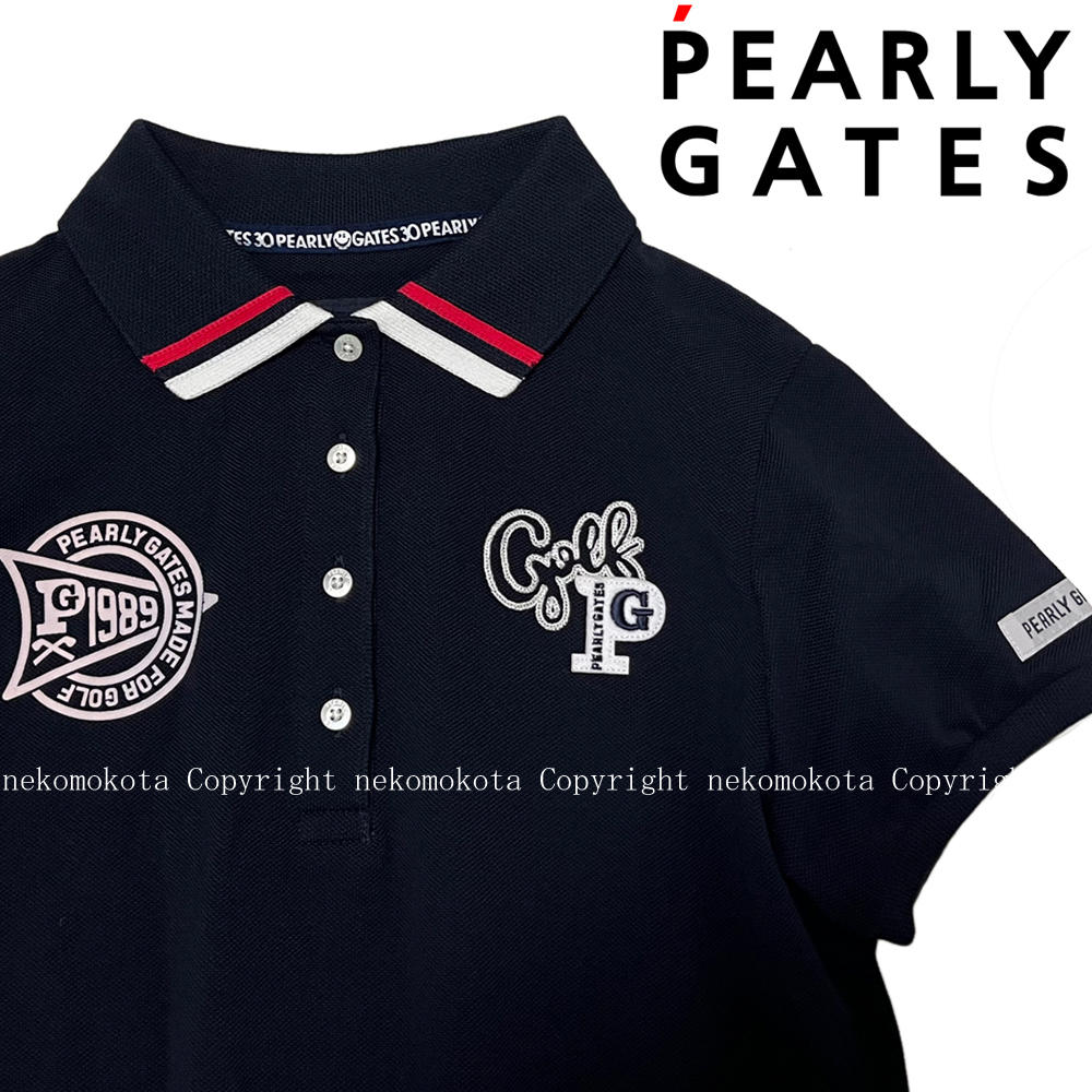 未使用 タグ付き パーリーゲイツ 30周年 半袖 ポロシャツ 1 ネイビー 紺 レディース ゴルフ ウェア PEARLY GATES