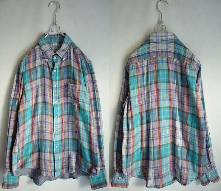 45R Wガーゼ マドラスチェックシャツ サイズ２ 日本製 定価38500円