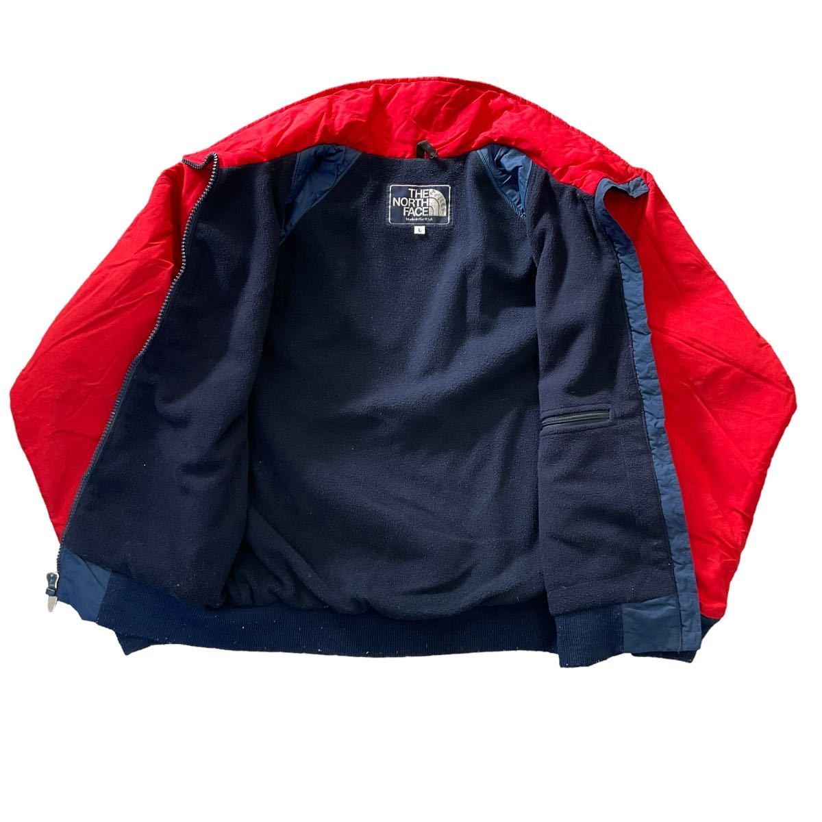 80s USA製 紺タグ THE NORTH FACE ジャケット L レッド×ネイビー フルジップ ナイロン フリース パーカー ノースフェイス ヴィンテージ_画像3