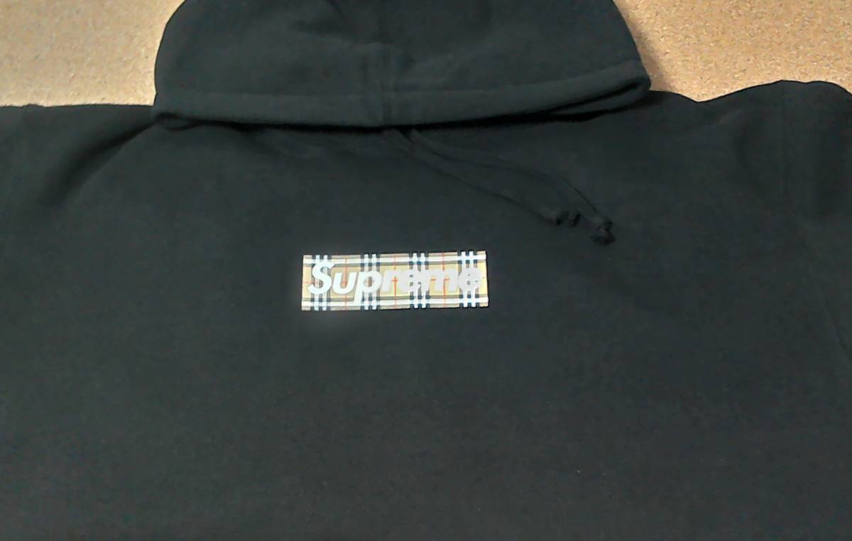 XL 新品未使用 Supreme BURBERRY Box Logo Hooded Sweatshirt Black シュプリーム バーバリー ボックス ブラック 黒 フーディー パーカー