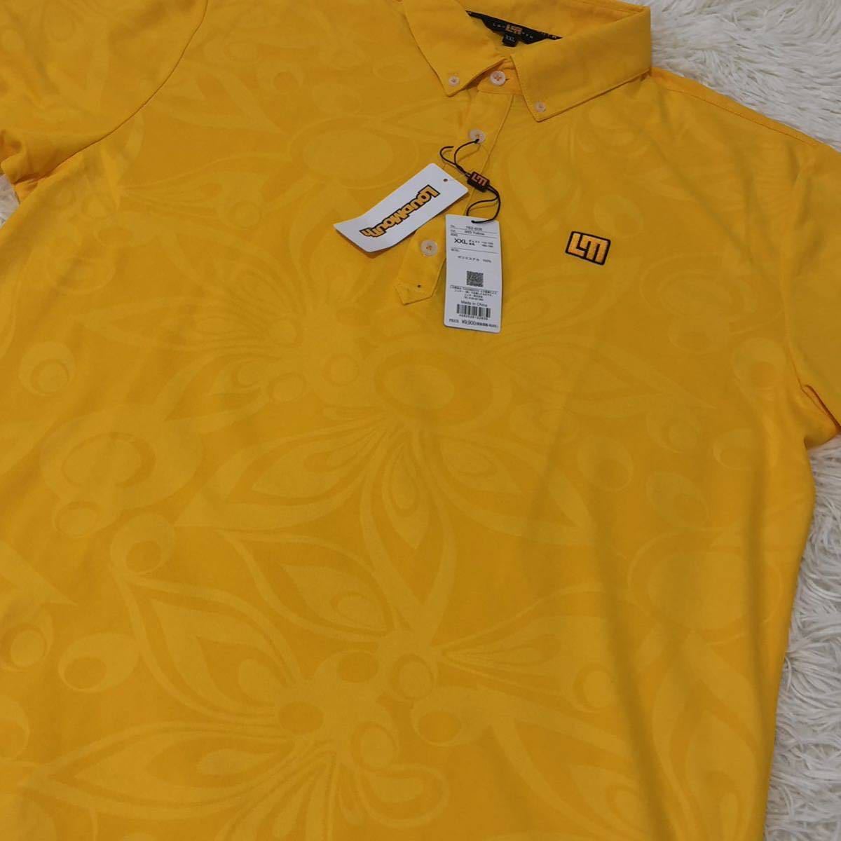 【新品未使用タグ付き】XXLサイズ！ LOUDMOUTH ラウンドマウス ポロシャツ 黄色 イエロー ロゴ 花柄 GOLF ゴルフ ウェア_画像4