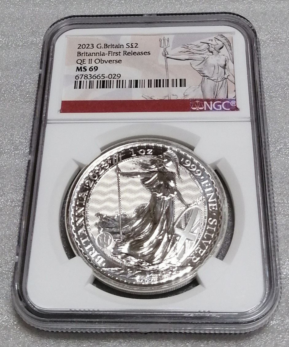 イギリス 2023 ブリタニア銀貨 NGC MS69 ブリタニアラベル付き