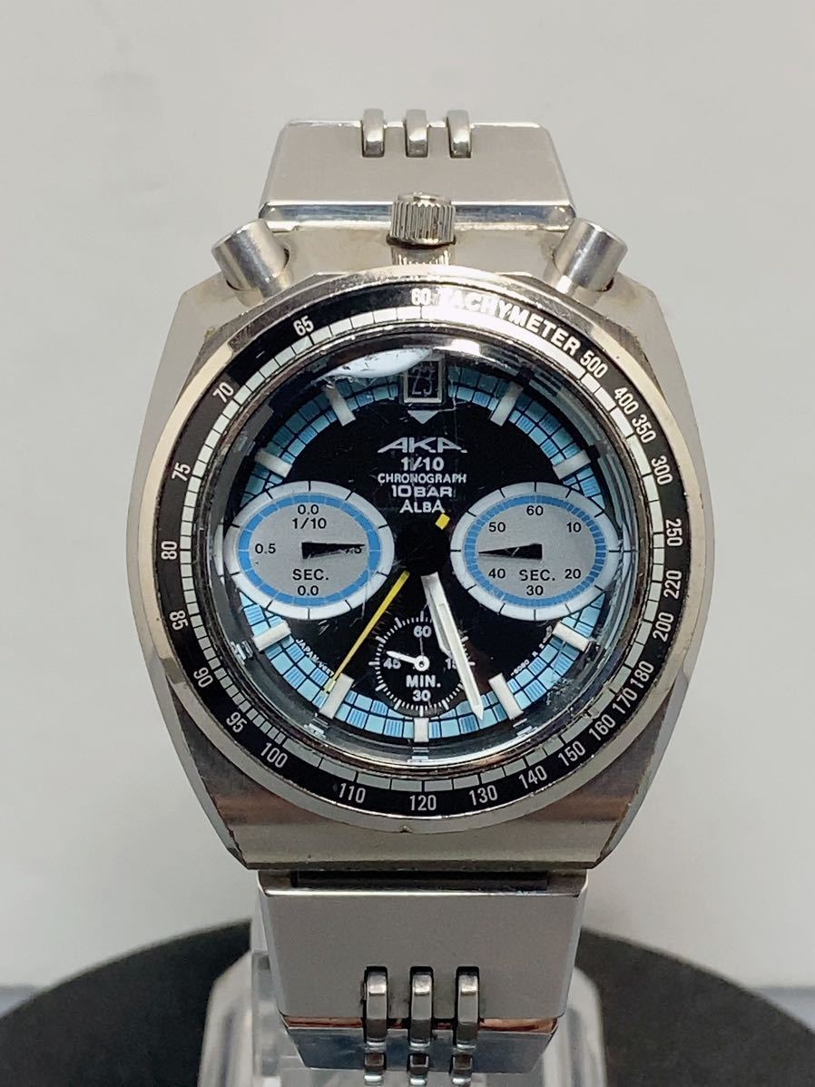 SEIKO ALBA AKA V657-6060 セイコー 稼働品 ツノクロノ 腕時計 クォーツ クロノグラフ 純正ベルト 日本製