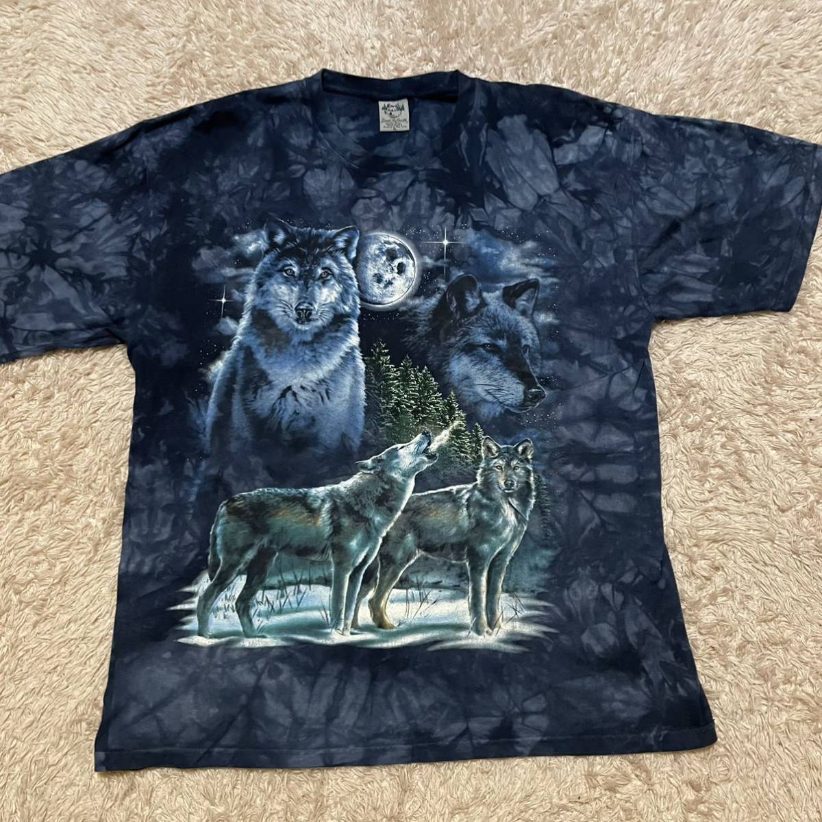 オオカミ　ウルフ　wolf ネイビー　メンズXL 半袖Tシャツ