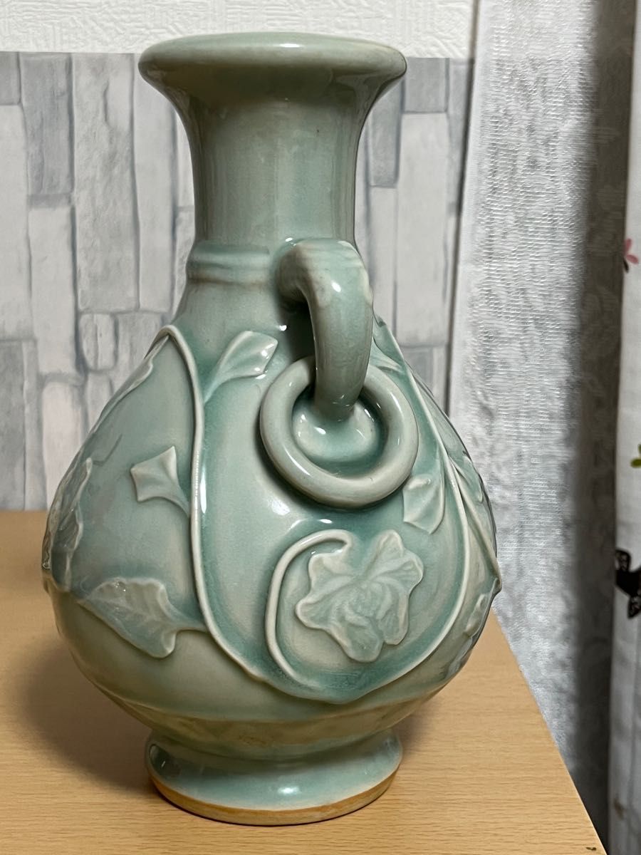 花瓶 中国花瓶 骨董品 古美術 象鼻耳 粉彩 金彩 山水絵 年代品-