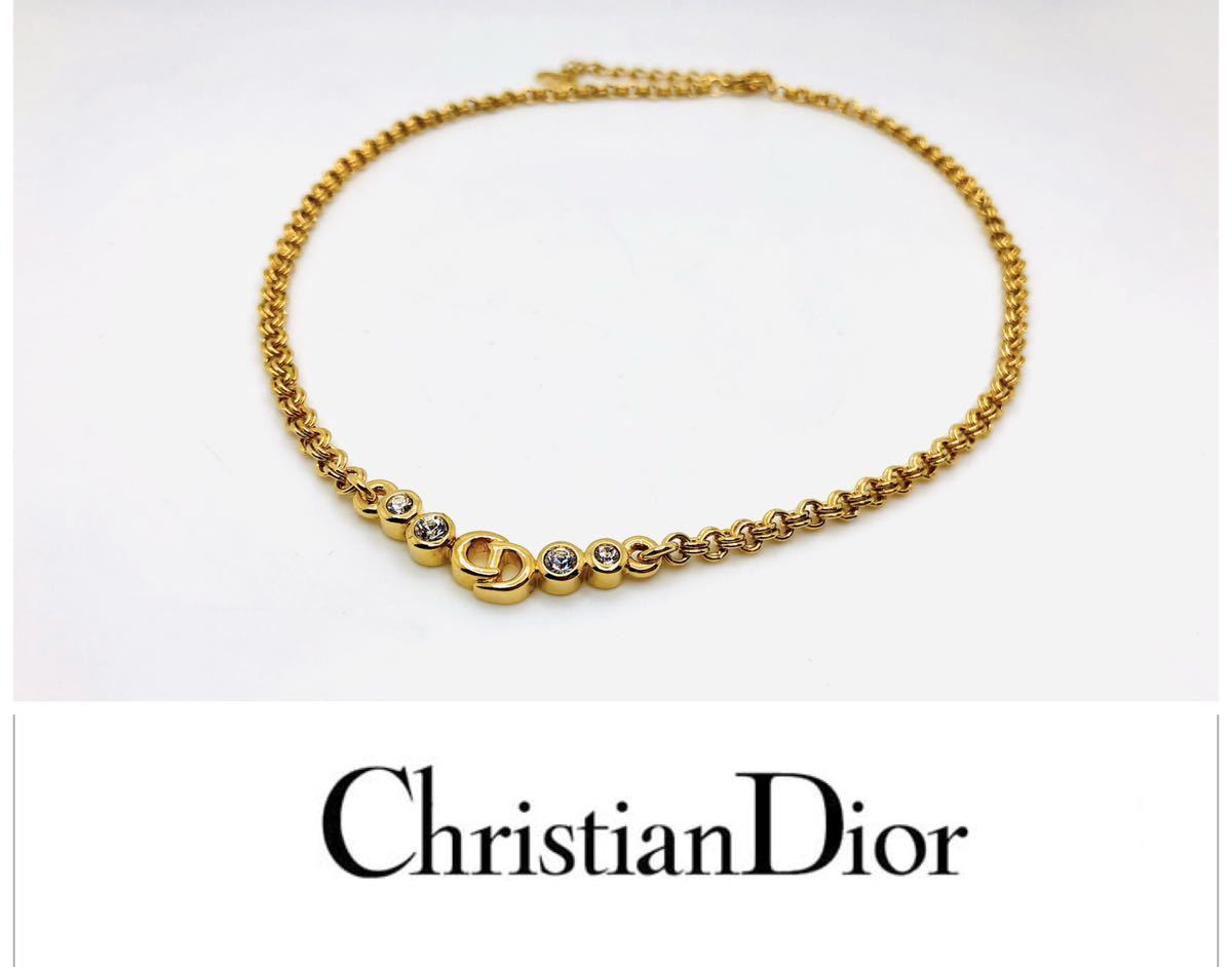超特価】 美品【Christian Dior ネックレス】CDロゴ ラインストーン4石
