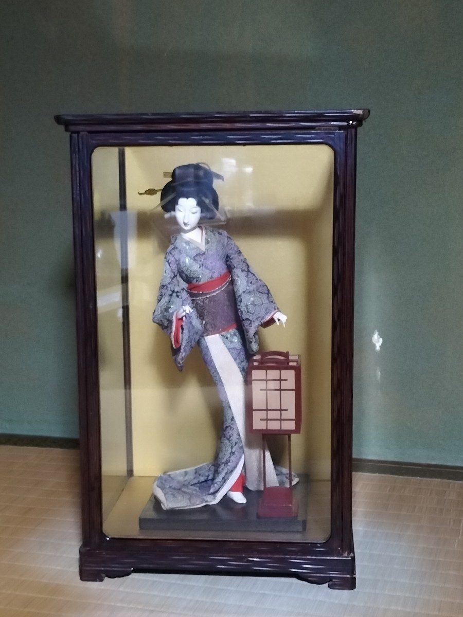 日本人形　舞踊人形　ガラスケース　行灯　昭和レトロ_画像1