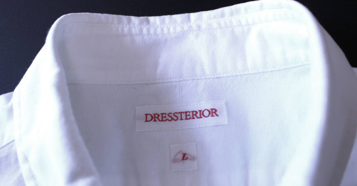 ★メンズ DRESSTERIOR ドレステリア 丸襟 オックスフォード 白 長袖 シャツ 青ロゴ刺繍入り(L ★ロンハーマン トゥモローランド アローズ_画像4