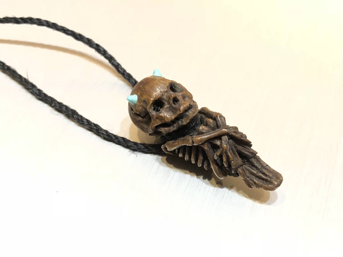 *..CARVEX* delicate sculpture expert arm guard kote san work deer. angle turquoise turquoise baby Skull netsuke handmade pendant strap .. free shipping 