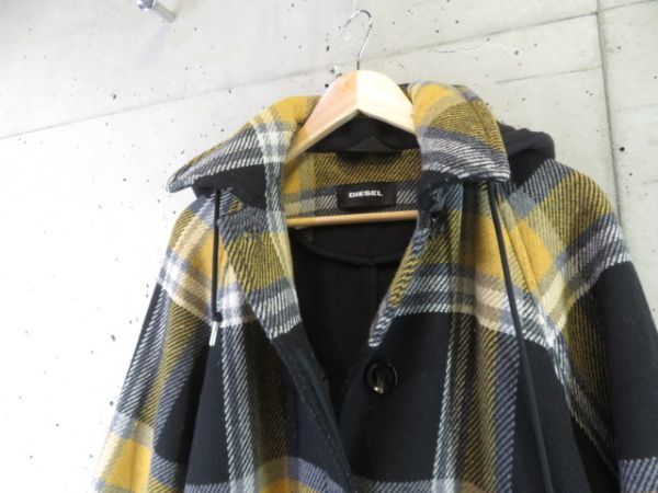 6101b25◆良品です◆DIESEL ディーゼル チェック柄 フーディ ウールコート/パーカー/ジャケット/シャツ/レディース/女性_画像7